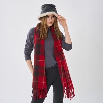 CLL巧玲瓏 經典蘇格蘭紋不敗紅抽鬚圍巾 5369919