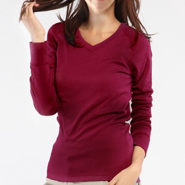 保暖衣 輕薄保暖款台灣研發保暖纖維 女V領 櫻桃紅色TiNyHouSe