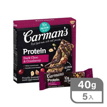 Carman’s黑巧克力蔓越莓蛋白質棒40g*5入