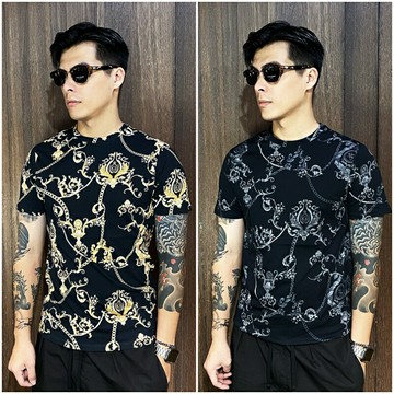 美國百分百【全新真品】GUESS T恤 棉質 短袖 圓領 上衣 T-shirt logo 短T 黑金/黑銀 CU93