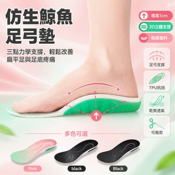 仿生鯨魚足弓支撐鞋墊 後掌矽膠防滑鞋墊 三點力學設計鞋墊 男女通用運動鞋墊 扁平足專用鞋墊 乾爽親膚鞋墊 通勤久站減壓