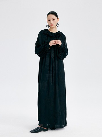 【荷葉領】新中式復古中國風 印花燒花裙