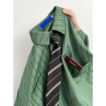 條紋襯衫上衣男女小眾設計感寬松短袖春夏季款復古日系DK長袖外套