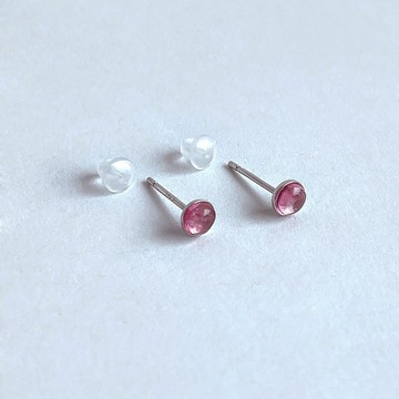 寶石系 天然礦石 紅碧璽 925純銀 耳針