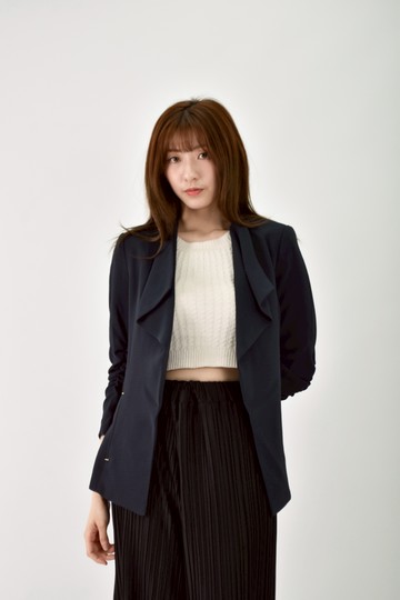 (S) h m西裝抓皺袖墊肩藍色外套