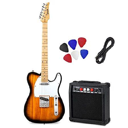 LyxPro 39” Electric Telecaster Guitar Kit, 20 Watt Amp Speaker, Solid Full-Size Body, C-Shape Neck, Quality Gear Tuners, 3-Way Switch ＆ Volume Tone
