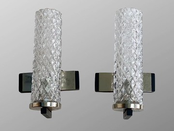 復古一對壁燈|帶金屬底|的玻璃壁燈 | 成對的玻璃壁燈