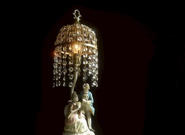 【老時光 OLD-TIME】早期日本製水晶玻璃陶瓷貴族人偶桌燈