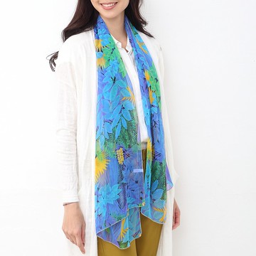 Ballett 源自中世紀歐洲畫作的植物圖案 日本製 觸感極致柔軟滑順 可居家水洗 50×160cm 雪紡絲巾