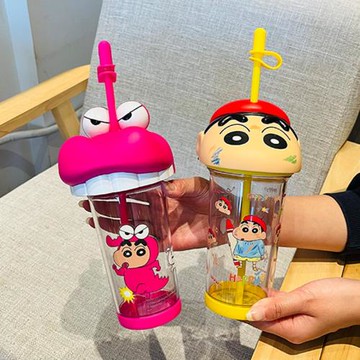 蠟筆小新水杯女生顏值夏天可愛吸管杯子tritan塑料便攜2024新款男
