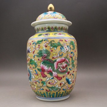 清乾隆粉彩麒麟紋蓋罐 古董古玩仿古陶瓷器手繪精品老貨收藏擺件