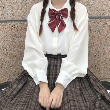 雪紡襯衫女長袖尖領春秋日系學生學院風寬松中長款白色jk制服襯衣