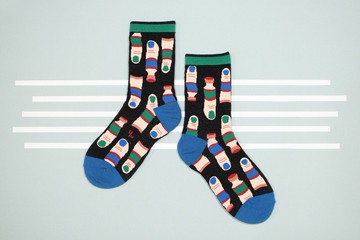 手指水彩 棉質中筒襪 - 襪子 -  黑