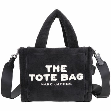 MARC JACOBS THE TERRY 迷你款 簇絨刺繡字母毛巾布兩用托特包(黑色)