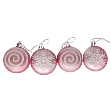 霧面扁球吊飾 Set 帶有螺旋和雪花圖案  6cm  豆沙粉  1組