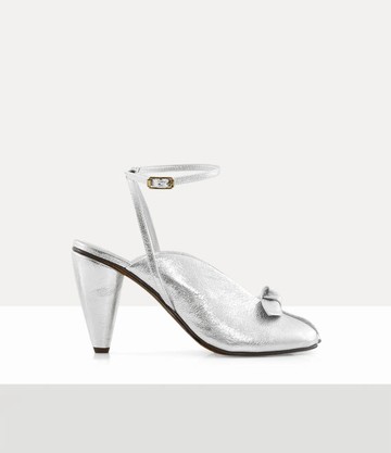 Vivienne Westwood Bow Peep Shoe Metallic Crinkle Silver 5-38 Women
