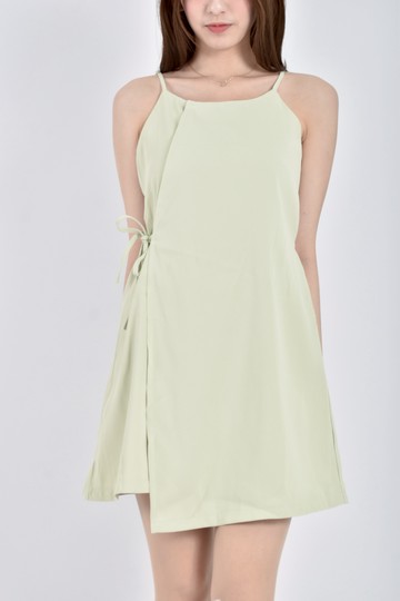 加購優惠(S) 質感細肩帶綠色洋裝