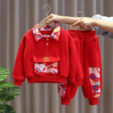 兒唐裝童新年裝新款寶寶抓周歲禮服男童喜慶拜年服衛衣套裝兩件套