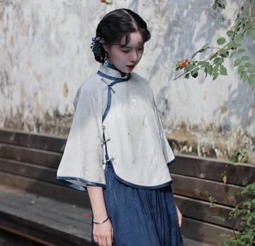 【明如鏡】新中式民國復古風 人絲提花倒大袖上衣/旗袍