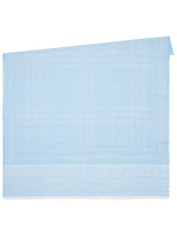 Burberry - check-pattern frayed-edge scarf - unisex - Wool/Cotton/Silk - One Size - Blue