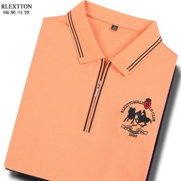 夏季短袖半拉鏈t恤男保羅刺繡t絲光棉高端男裝上衣冰絲翻領POLO衫