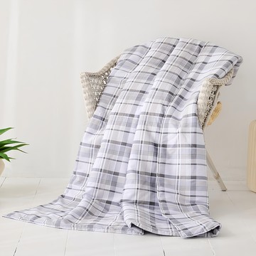 J-bedtime 床寢時光 台灣製100%純棉四季涼被-伯格 透氣涼爽  5 x 6尺  格子 白色 + 灰色