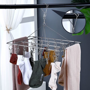 。加粗晾衣架不銹鋼衣架多夾子曬襪子晾衣服掛鉤多功能防風晾曬神