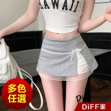 【DIFF】韓版蕾絲拼接高腰短裙 內有安全褲 A字裙 裙子 短褲 褲子 夏天女裝 半身裙 褲裙 短裙 【P435】
