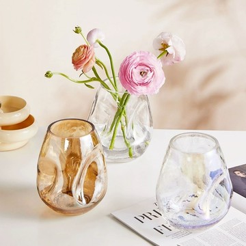 好拾選物 仿捏陶創意輕奢玻璃花瓶 2入組 矮款 - 煙灰款