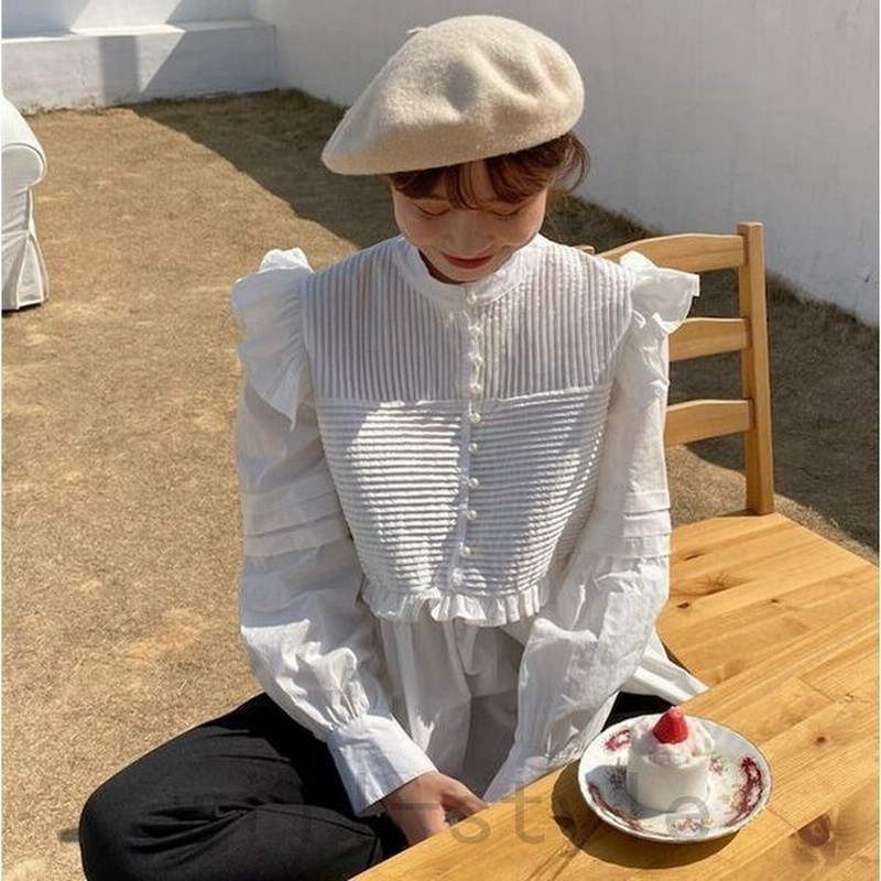 プリーツブラウス韓国オルチャンストリートフリル原宿系長袖切替可愛いガーリートップス 通販 Lineポイント最大0 5 Get Lineショッピング