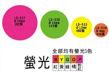 彩色螢光標籤圓形20mm 192張
