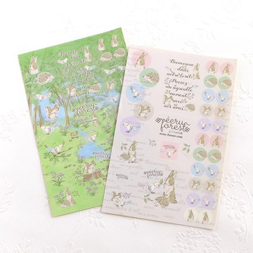 兩款貼紙組【動物貼紙】兔子・小鳥・松鼠 自然感森林 法文 暑假 兒童 補習班