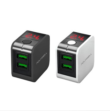 polywell 12w 雙孔 usb 數位顯示 充電器 充電頭 快充頭 usb a