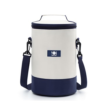 iSFun 便當保溫 大容量防水耐髒圓筒長型保溫便當袋  米白藍色  1個  26 x 20 x 4cm