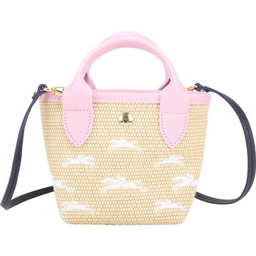 LONGCHAMP Le Panier Pliage XS 麥穗紋帆布手提/斜背托特包(粉色)