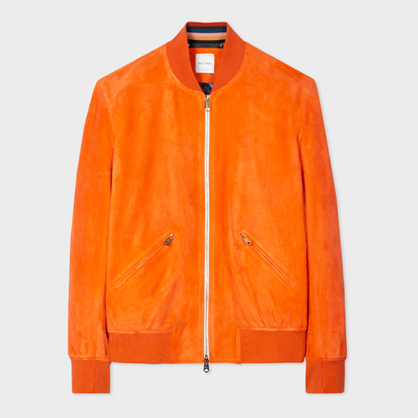 Men's Orange Suede Bomber Jacket
