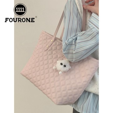 Bag House👜 學生上課大容量包包女2023新款春夏託特包菱格單肩通懃包 託特包