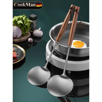 304不銹鋼炒勺炒鏟廚師專用炒菜勺子木柄家用貴州長柄鍋鏟打菜勺