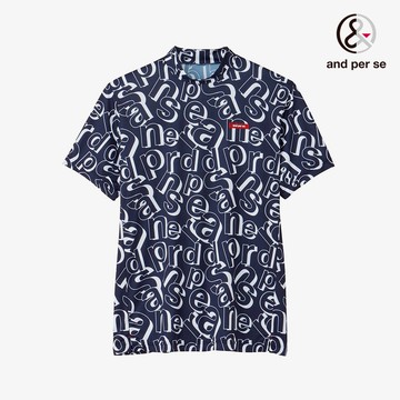 【and per se】男款深藍色快乾彈性UV防護柔軟細緻時尚設計半高領立領短袖棉衫 DGT205X4