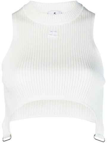 Courrèges - knitted cropped top - women - Polyester/Viscose - L - White