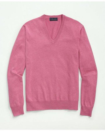 Brooks Brothers Men's Supima Cotton V-Neck Sweater | Medium Pink | Size Large