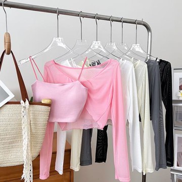 設計感純欲時尚不規則短款t恤罩衫防曬衫外搭上衣吊帶兩件套女