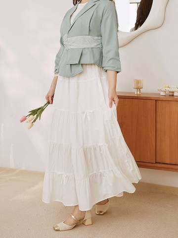 蝴蝶結點綴腰鬆緊分層蛋糕長裙