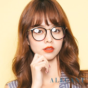 ALEGANT韓版拼接設計潮流深栗棕波士頓框金屬鏡腳UV400濾藍光眼鏡