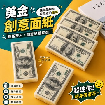 廢物專賣店 美金面紙 美元面紙 鈔票面紙 美元紙巾 美金紙巾 袖珍面紙 衛生紙 整人禮物 搞笑禮物 創意面紙 交換禮物