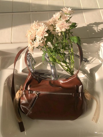 Belted ribbon bag_brown