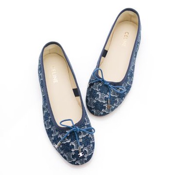 CELINE Triomphe壓花丹寧平底鞋(藍/白) (36)