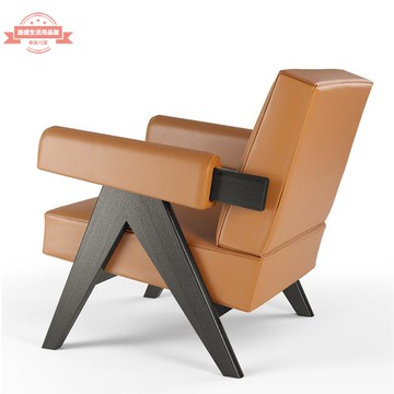 復古實木單人沙發椅昌迪加爾侘寂風家具休閑雙人皮藝布藝扶手沙發