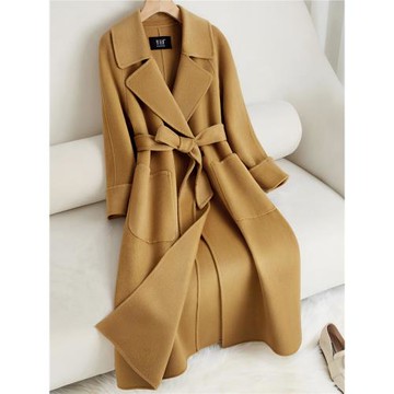 駝色雙面羊絨大衣女中長款修身顯瘦2025秋冬新款赫本風羊毛呢外套