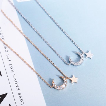 925純銀星星月亮項鏈女夏年新款小眾鎖骨鏈簡約輕奢頸鏈氣質